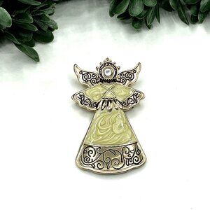 Angel Brooch Pin Gold-Tone Enamel and Rhinestone Embellished Vintage Style Jewel